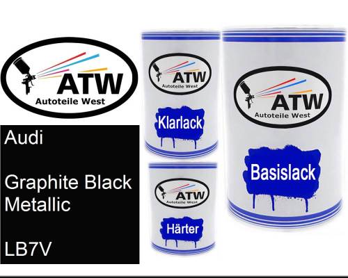 Audi, Graphite Black Metallic, LB7V: 500ml Lackdose + 500ml Klarlack + 250ml Härter - Set, von ATW Autoteile West.